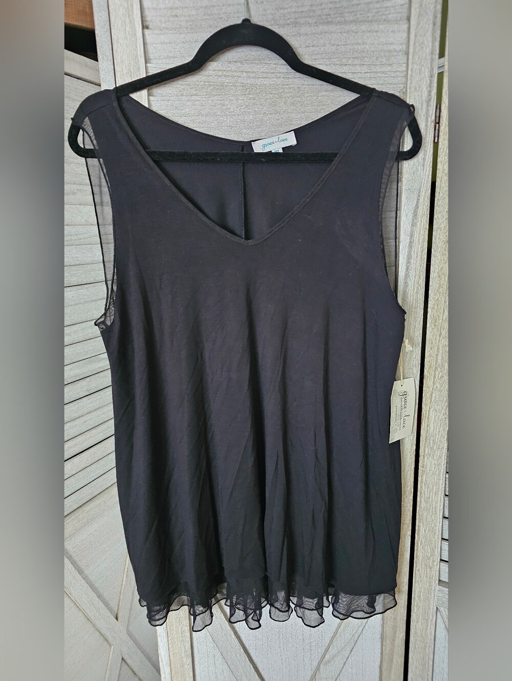 NWT Grace & Lace Mesh-Trim Black Sleeveless Top